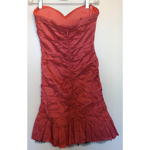 BCBGMAXAZRIA Dress Womens 8 Coral Fleur Strapless Ruched Taffeta Lace Mini Party - Picture 5 of 11